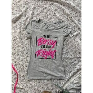 Wound Up Womens Graphic Tee Gray Pink Im Not Bossy Im Just Right S 3-5